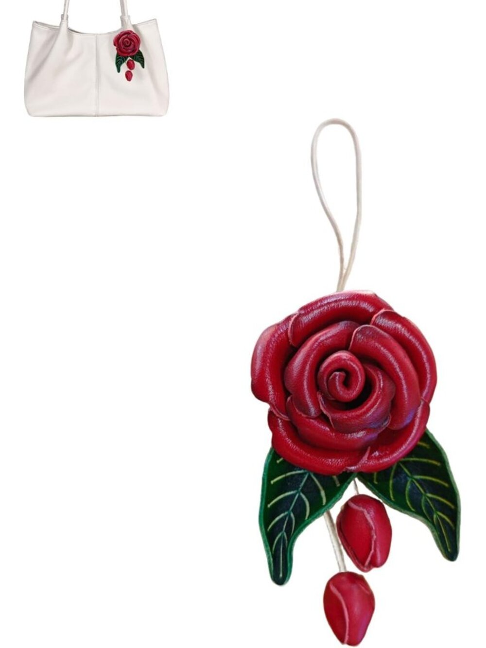 Handcrafted Leather Flower Bag Charm | Boho Keychain Pendant | Unique